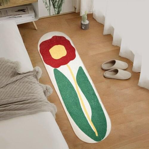 Oval Bedside Tulip Furry Rug Bedroom Long Foot Mat Soft Lamb Wool Living Room Decorative Carpet Non-slip Absorbent Door Mat