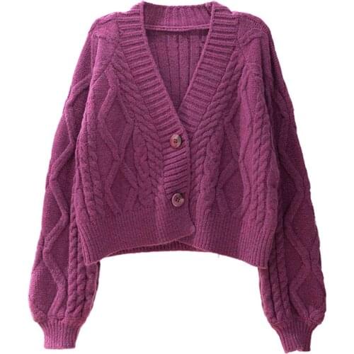 PEONFLY Autumn New Women Short Cardigan Sweater Thick Warm Loose Long Sleeve Cardigan Female Knitted Jacket Coat Pink Blue