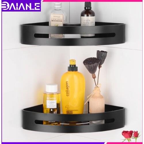 Bathroom Shelf Organizer Black Aluminum Corner Storage Holder Shelves Bathroom Shower Shampoo Basket Wall Mounted Cosmetic Rack