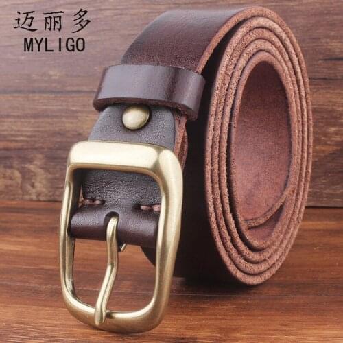 Brand Luxury Designer Belt vintage copper gold buckle full grain genuine leather Belts for men women soft Waist belt 3.3cm wide
