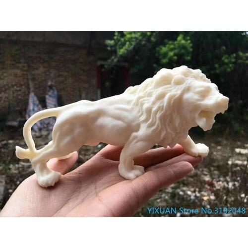 Fruta de marfil tallado León dinero leopardo coche ornamento decoración té mascota artesanía animal mango