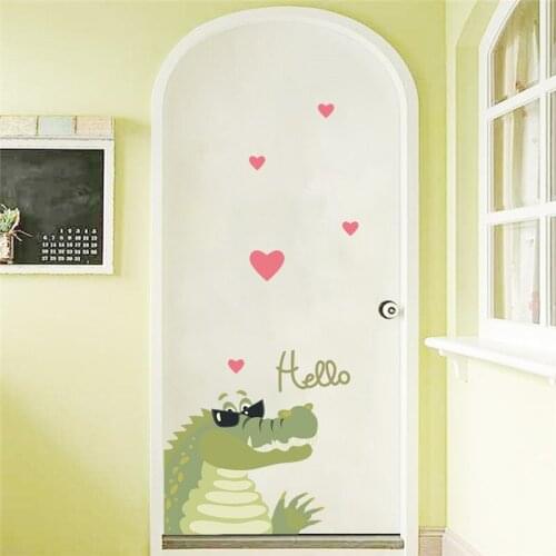 Romantic Crocodile Say Hello Wall Sticker For Home Shop Door Decorations Kids Room Wall Mural Art Diy Cartoon 3d Animal Posters