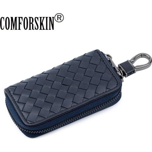COMFORSKIN Luxurious 100% Sheep Skin Key Cases 2020 Unisex Multinational Hand-made Style Knitting Key Housekeepers Zipper Purse