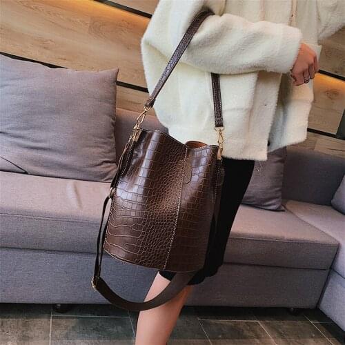 Crocodile Pattern Bucket Bag Crossbody Tote For Women Ladies Shoulder Top-Handle Female Luxury PU Leather Handbag