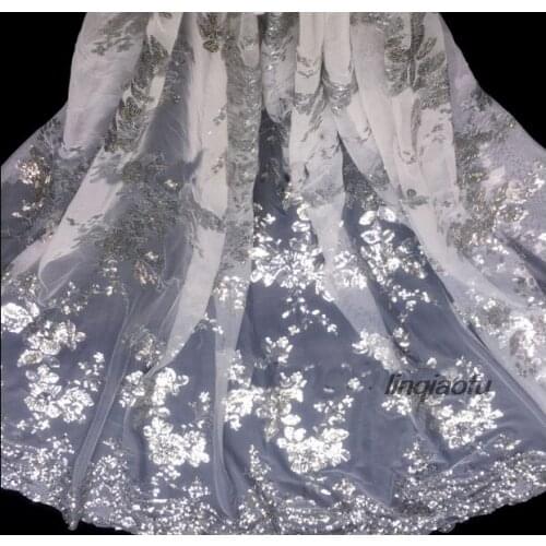 Peony flower lace show sequins embroidered fabric Wedding dress, lace, fabric