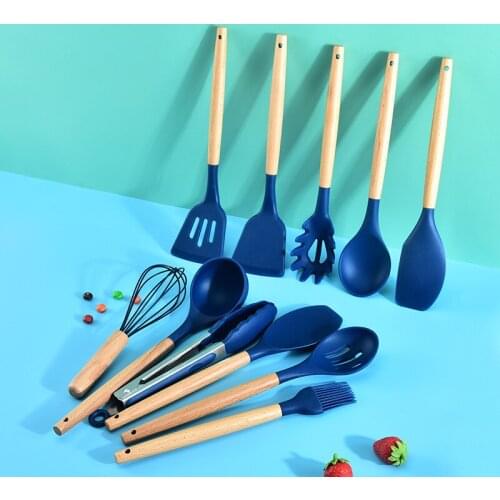 Convenience Kitchen Silicagel Cooking Anti-Scalding Wooden Handle Shovel Egg Beaters Oil Brush Silicone Kitchenware Accessories