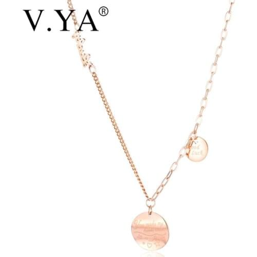 V.YA Simple Stainless Steel Necklace Small Golden Bean Pendant Chain Ladies Necklace For Women Accessories Jewelry Birthday Gift