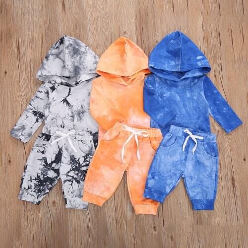 2020 Spring Autumn Baby Clothing 0-3Years Baby Girls Boys Tie Dye Clothes Set Long Sleeve Hoodie Tops Pants 2Pcs Fashion Outfits