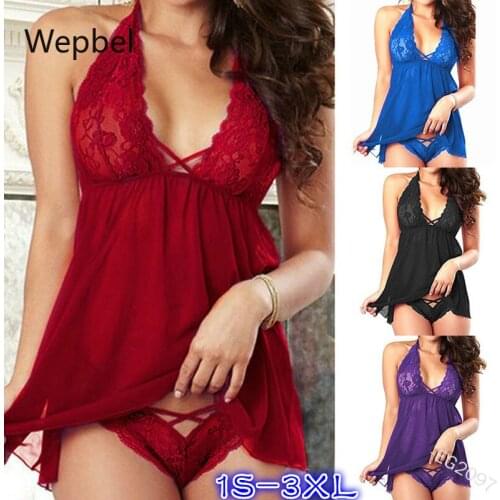 Wepbel Sexy Camisole for Women Nightdress Plus Size Dress + Panties Sets Mesh Backless Dress Home Underwear Robe & Gown Sets