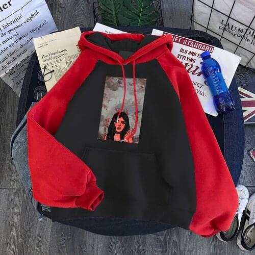 Little Devil Girl Drawing Women Sweatshirts And Hoodies Korean Harajuku Woman Pullovers Vintage Loose Raglan Hoodie 2020 Womens