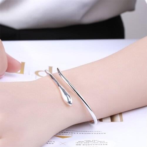 925 Sterling Silver Smooth Serpentine Bangle Bracelet For Women Wedding Engagement Fashion Charm Party Jewelry