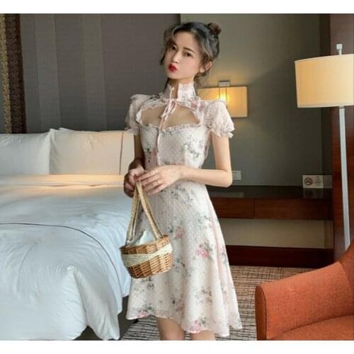 Womens Sweet Lolita Floral Dress Mori Girl Puff Sleeve Skirt Lolita Dress Kawaii Clothing Kawaii Clothes Lolita