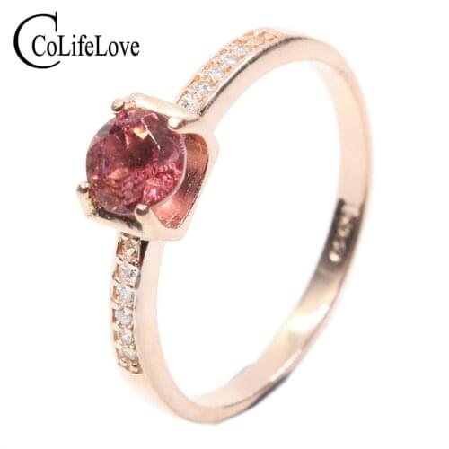 Natural Gemstone Rings 5mm Round Shape Pink Tourmaline Gemstone Ring Solid 925 Silver Pyrope Garnet Ring for Woman