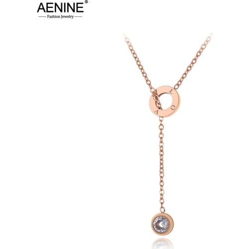 AENINE Titanium Stainless Steel CZ Crystal Choker Necklaces Jewelry Trendy Love Charm Pendant Necklace For Women AN20023