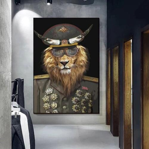 Animal Soldier Painting Cat Lion Giraffe Monkey Animal Wall Art Posters and Prints Cuadros Home Design Decoration Pictures