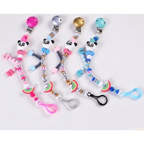 1PC New Cute Panda Silicone Baby Pacifier Clip Multicolor Rainbow Pacifier Chain For Baby Teething Soother Baby Chew Toy
