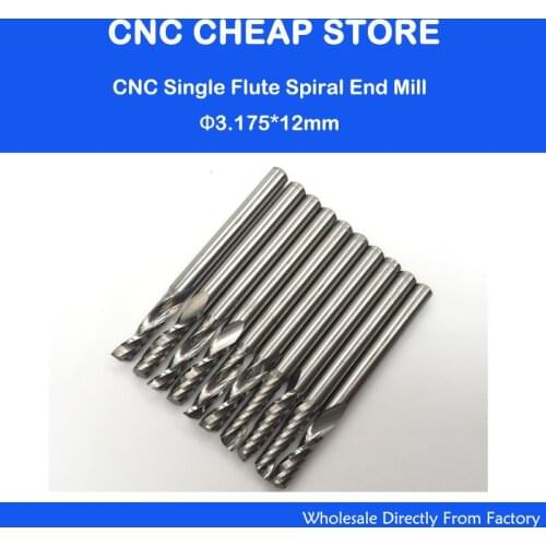 10pcs 1/8" Cnc Bits Single Flute Spiral Router Carbide End Mill Cutter Tools 3.175 x 12mm