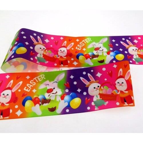 100Y/lot 75mm 3" heat transfer Easter rabbit egg chick grosgrain ribbon for Halloween DIY handmade material welcome custom order