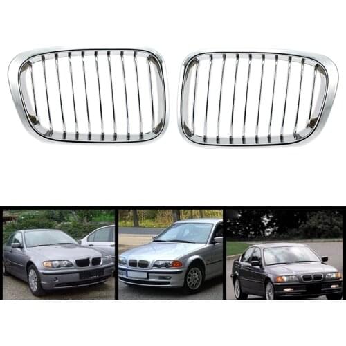 2X Chrome Front Hood Kidney Grille Grill for BMW 1998-2001 E46 320I 323I 325I 328I 330I 4-Door Sedan