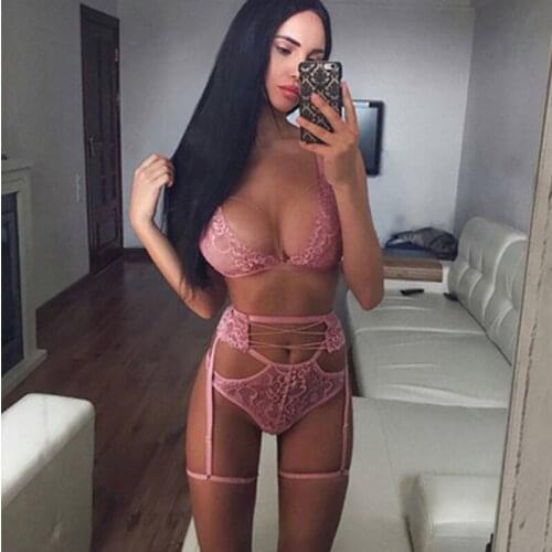 3-Piece Floral Bra Set Transparent Lace Bra + Panty Lingerie Set 5 Colors Ladies Sexy Underwear Set