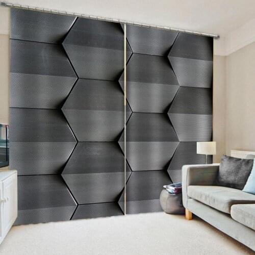 3D Window Curtains For Living Room Bedroom Customized size grey geometry curtains soundproof windproof curtains