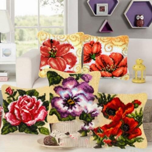 3D Segment Embroidery Pillow Wool Handcraft DIY Latch Hook Rug Kits Flowers Plants Series Carpet Embroidery Materials Supplies