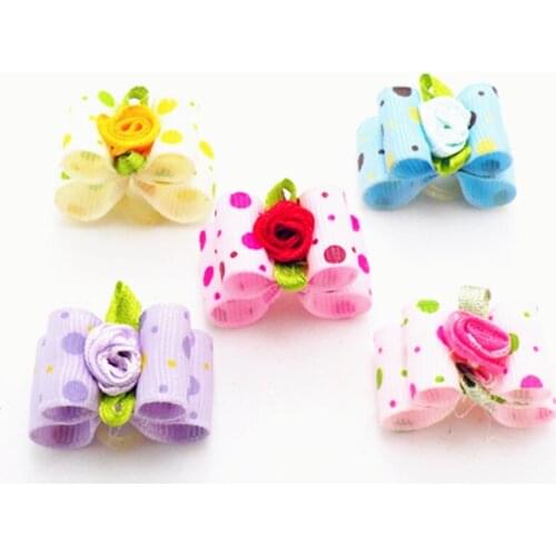 100PC/Lot Rose Flower Dog Grooming Bows Handmade Puppy Dog Hair Bows Dog Accessories Pet Supplies