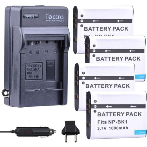 Tectra 4Pcs NP-BK1 NPBK1 NP BK1 Li-ion Camera Bateria + Digital Charger for Sony S750 S780 S950 DSC-S980 W180