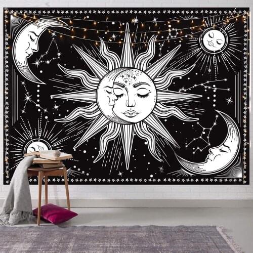 White Black Sun Moon Mandala Tapestry Wall Hanging Celestial Wall Tapestry Hippie Wall Carpets Dorm Decor Psychedelic Tapestry