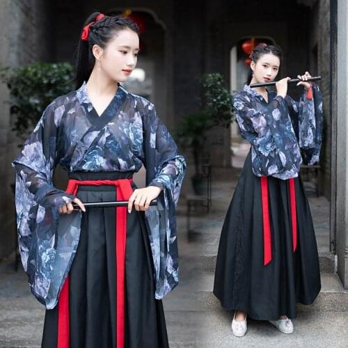 Free shipping Wei Jin style big sleeve shirt Han costume female ancient dress wide sleeve Ru skirt Chinese style student suit