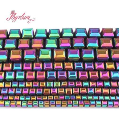 4/6/8mm Natural Hematite Multicolor Faceted Cube Stone Bead For DIY Necklace Bracelet Earring Jewelry Making 15" Free Shipping