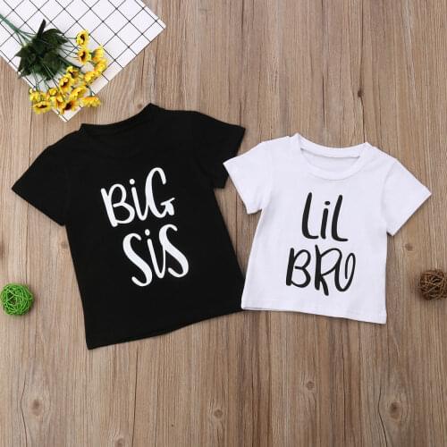 Citgeett Summer Little Brother Baby Boy T-shirt Big Sister Girls Kids Summer Tee Matching Short Sleeves Letters T-shirt Top