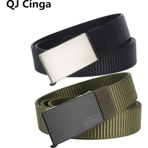 Black Gold Self Buckling Canvas Belts Mens Fashion Casual Belt Brown and Green Large Size 100cm-130cm