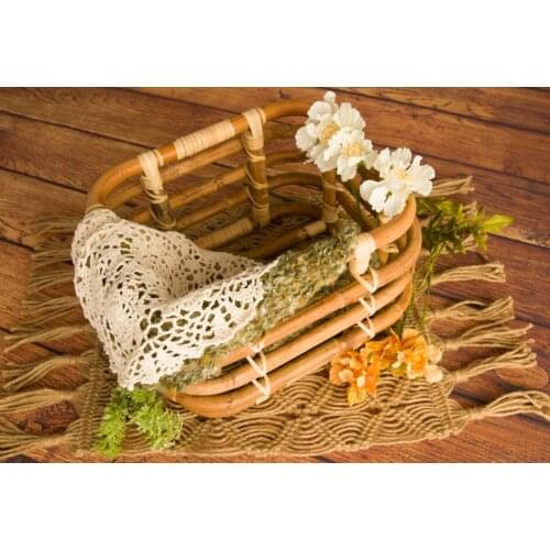 Baby Props Vintage Woven Rattan Basket Newborn 100 Days Photography Props Basket Baby Posing Sofa Bed Accessoire Shooting Props