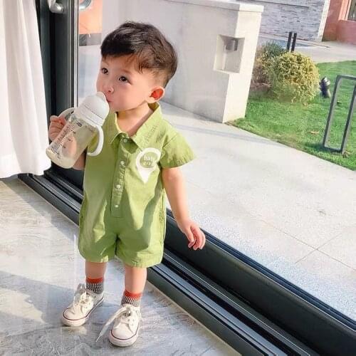 Baby Korea childrens clothing baby boomer cotton jumpsuit summer shorts boys and girls summer exotic suspenders jumpsuit