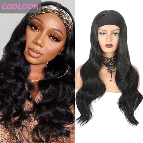 26inch Long Body Wave Headband Wigs for Black Women Synthetic Water Wave Headwraps Wig Heat Resistant Fibre Wavy Hair Turban Wig
