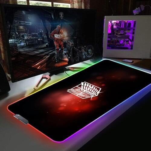 Attack on Titan Rgb Mousepad Xxl White Mouse Pad Gamer Mause Ped Backlit Mat Diy Gaming Accessories Computer Desk Mice Keyboards