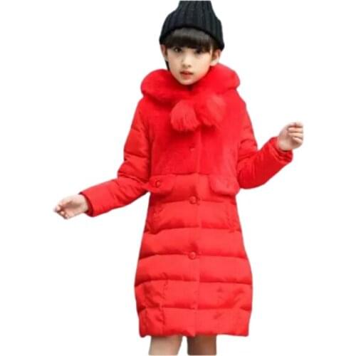 2021 Fashion Medium-long Winter Coat for Girls Children Clothing Girls Cotton-padded Jacket Hooded Kids Outerwear & jackets