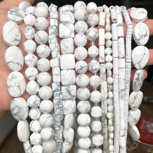 Natural Stones Matte White Howlite Turquoises Beads Tube Faceted Round Loose Seed Beads for Jewelry Making DIY Handmade Bracelet