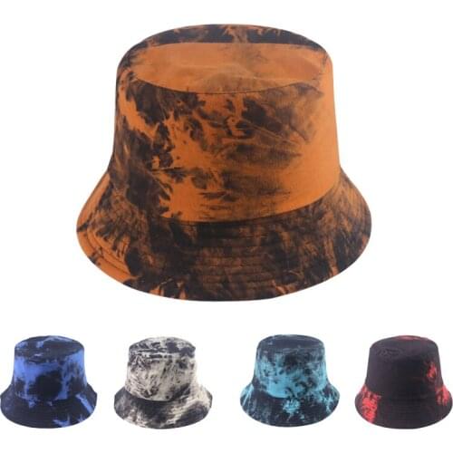 New Fashion Unisex Bucket Hat Mixed Color Ink Style Tie-dyed Sunhat Womens Outdoor Casual Caps Mens Travel Cotton Hat for Adult