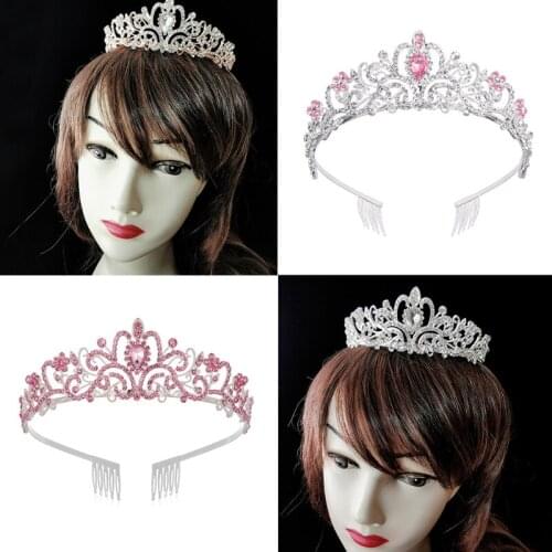 Rhinestone Crystal Crowns Shiny Hair Hoop with Combs Elegant Hairwear Queen Crown Hair Accessories for Wedding Party