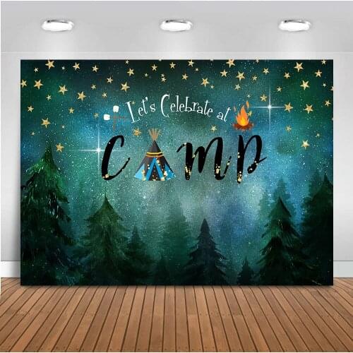 Camp backdrop Lets celebrate fire background for photo booth studio night sky gliiter portrait liitte star photo backdrop vinyl