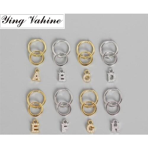 Ying Vahine 100% 925 Sterling Silver 1 Pair Annulus with 1pcs Alphabets Pendant English Letter Stud Earrings for Women