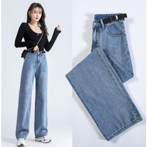Jeans for Women 2021 New Fashion Wide-legged Straight Jeans High Waist Adjustable Buckle Comfortable Thin Woman Pants