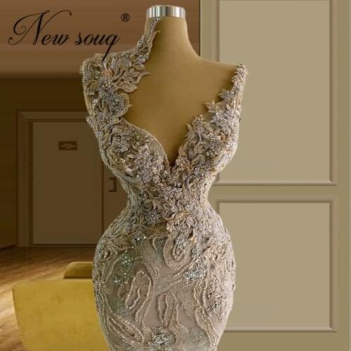 Crystals Dubai Evening Dresses Vestidos De Fiesta Middle East 2021 Women Beaded Prom Dress With Mermaid Ankle Length Party Gowns