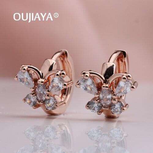 OUJIAYA New Big butterfly 585 Rose Gold Dangle Earrings Woman Natural Zircon White Drop Earring Party Fine hot Sale Jewelry A128
