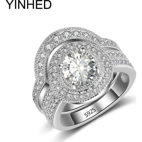 YINHED Luxury Brand Wedding Ring Sets 925 Sterling Silver Jewelry Top Quality AAA+ CZ Diamant Engagement Rings for Women ZR255