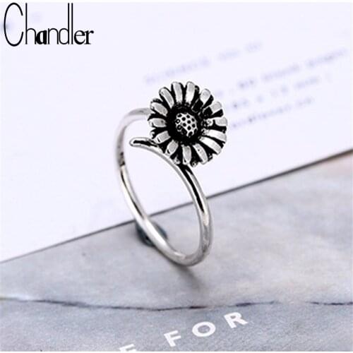 Chandler Elegant Black Daisy Flower Wrap Rings For Women Ethic Folk Style Boho Finger All Finger Ring Wedding Band Bijoux