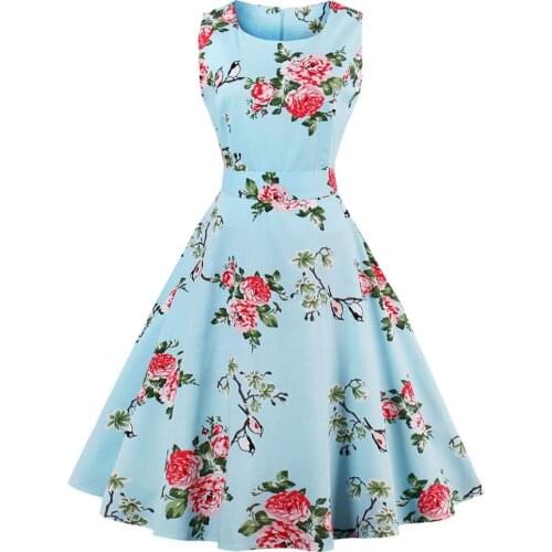Floral Print Vintage Dress Women Retro Pin Up Summer Dresses Hepburn 50s 60s Rockabilly Robe feminino Vestidos Swing dress 4XL