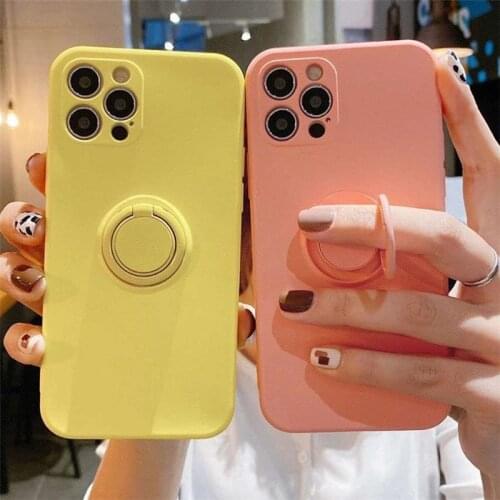 Liquid Silicone Shockproof Phone Case For iPhone 12 11 Pro Max XR XS 8 7 Plus 12Mini 11 12 Pro 11 Ring Holder Soft Back Cover
